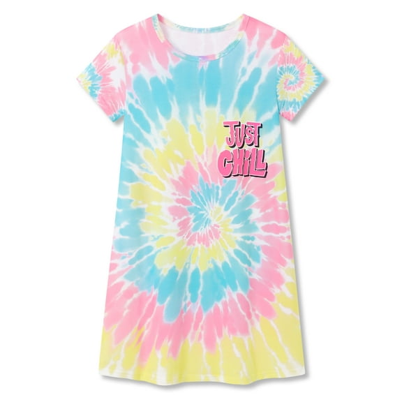 Tebbis Teen/Little Girls Nightgown – Summer Short Sleeves Sleepwear Trendy Swirl Just Chill Nightdress Pajama Size 12