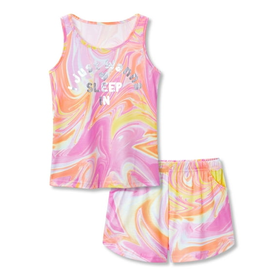 Beezizac Trendy Muliti-Color Marble Print Pajamas for Big/Teen Girls 2-Piece Soft Tank Top & Shorts PJs Jammies Set Size 18