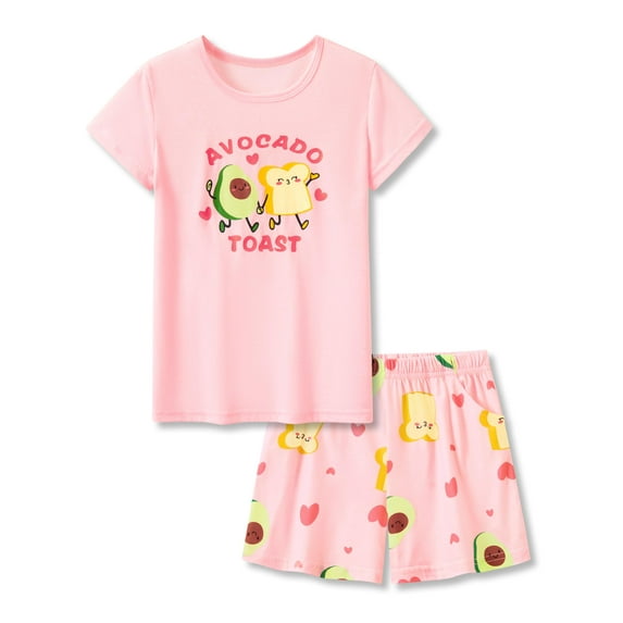 Beezizac Trendy Pink Avocado Pajamas for Big/Teen Girls 2-Piece Soft Tee & Shorts PJ Jammies Set Size 10