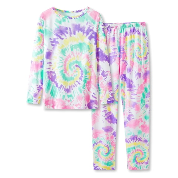 Tebbis Trendy Tie Dye Spiral Pajamas for Girls 2-Piece Soft Long Sleeve & Pants PJ Set Jammies Size 10
