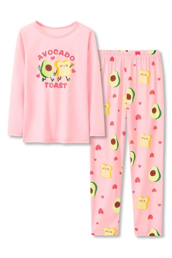 Tween Girls Jammies Pink Avocado Pajamas 2-Piece Long Sleeve PJ Set Clothes Size 10