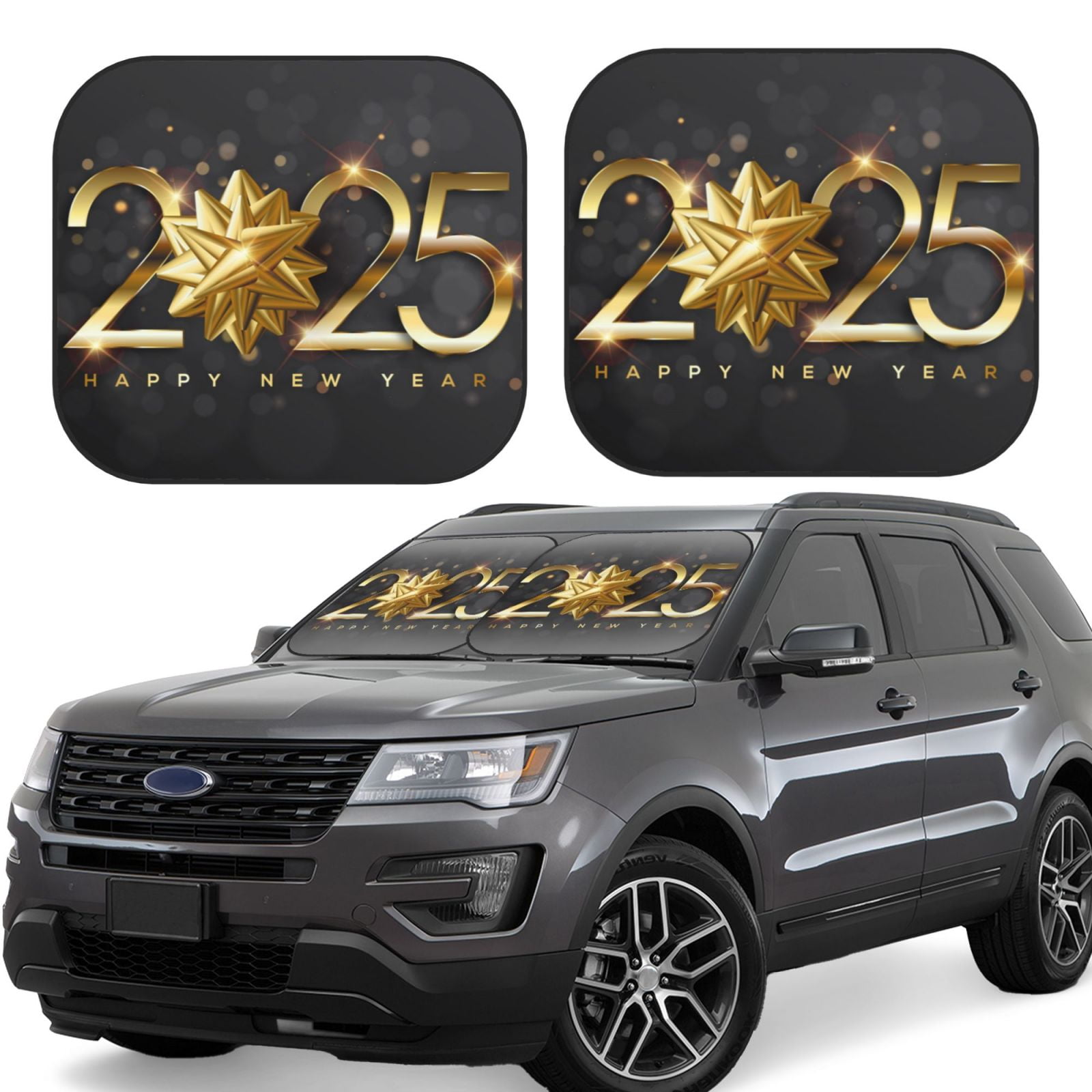 Tebeau 2025 Happy New Year 1 Print Foldable Car Windshield Sun Shades