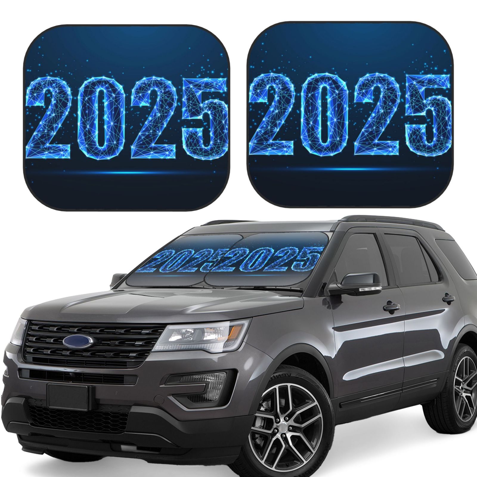 Tebeau 2025 Happy New Year 5 Print Foldable Car Windshield Sun Shades