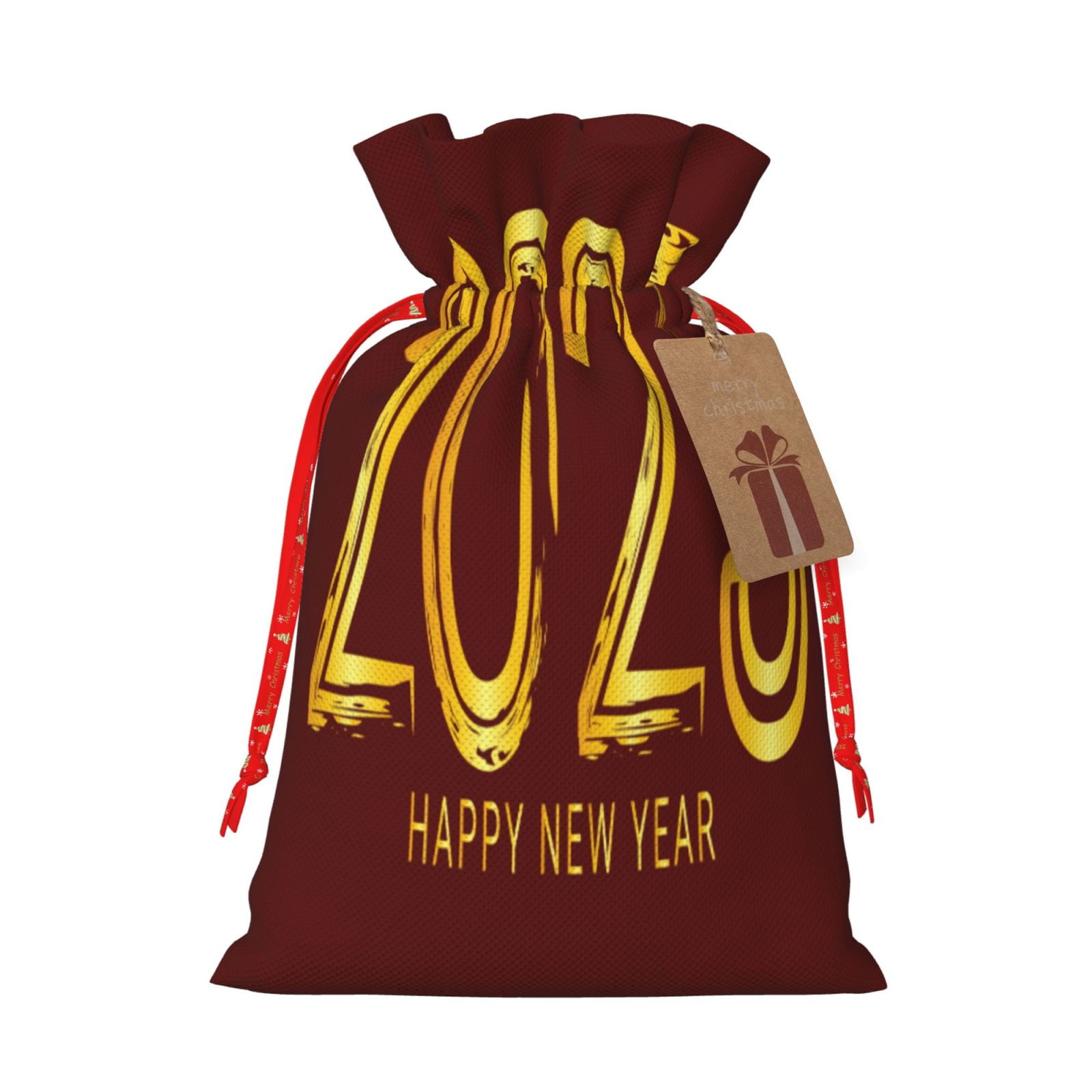 Tebeau 2025 New Year 4 Print Christmas Drawstring Bags Burlap Candy