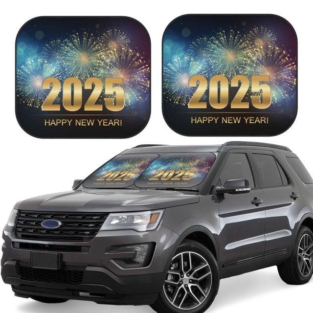 Tebeau 2025 New Year 5 Print Foldable Car Windshield Sun Shades