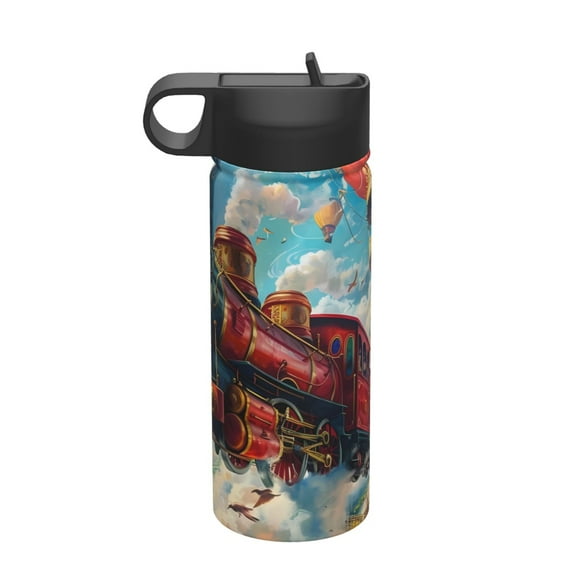 Tebeau Beautiful Red Train Hot Air Balloon Print Vacuum Insulated Water Bottle, 18 oz Stainless Steel Water Bottles with Straw Reusable Water Bottle Leak Proof Gym Water Bottle