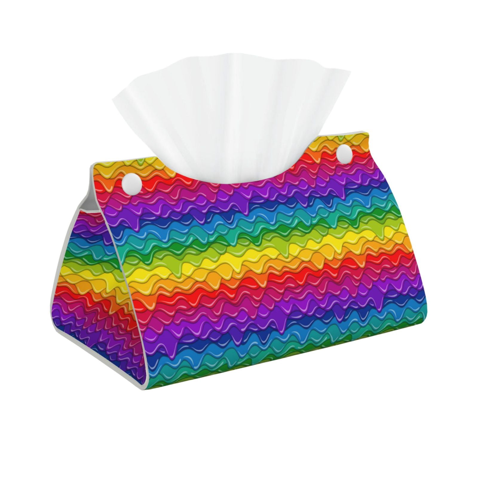 Tebeau Bright Rainbow Print Tissue Box Cover,Modern PU Leather ...