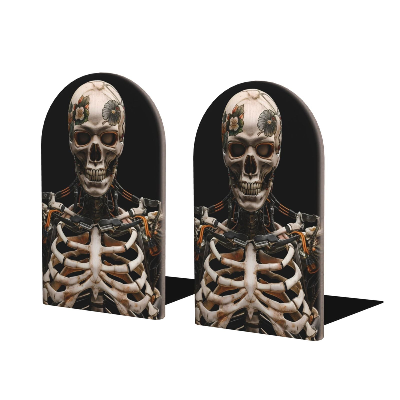 Tebeau Cyber Skeleton With Tattoos Print Wood Bookends for Shelves ...