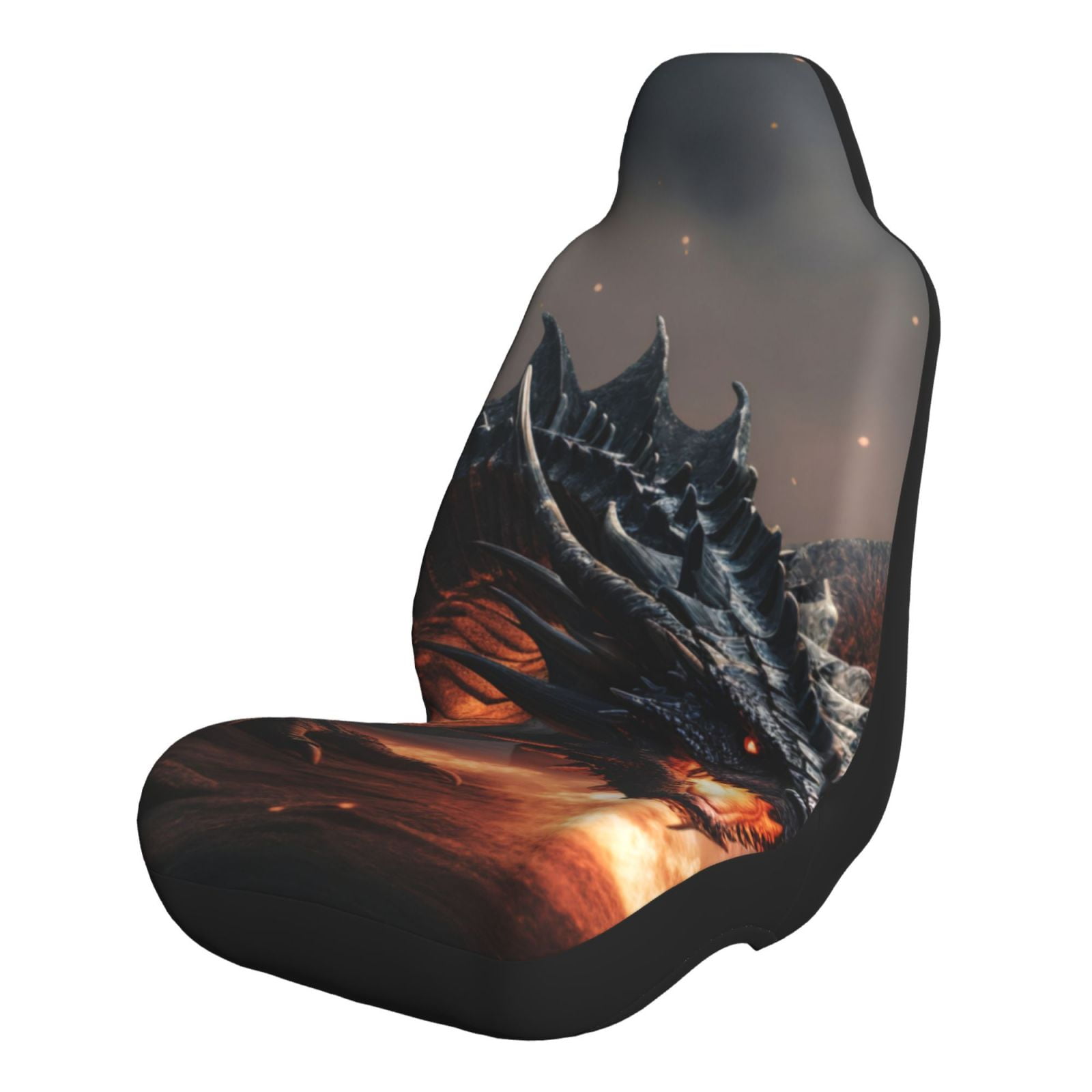 Tebeau Fiery Black Dragon Attack Print Car Seat Cushions, Seat Covers