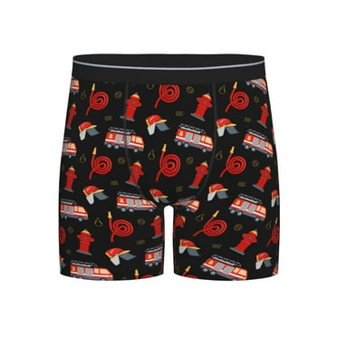Tebeau Fire Fighting Print Men's Underwear Boxer Briefs, Stretch Moisture-Wicking Underwear