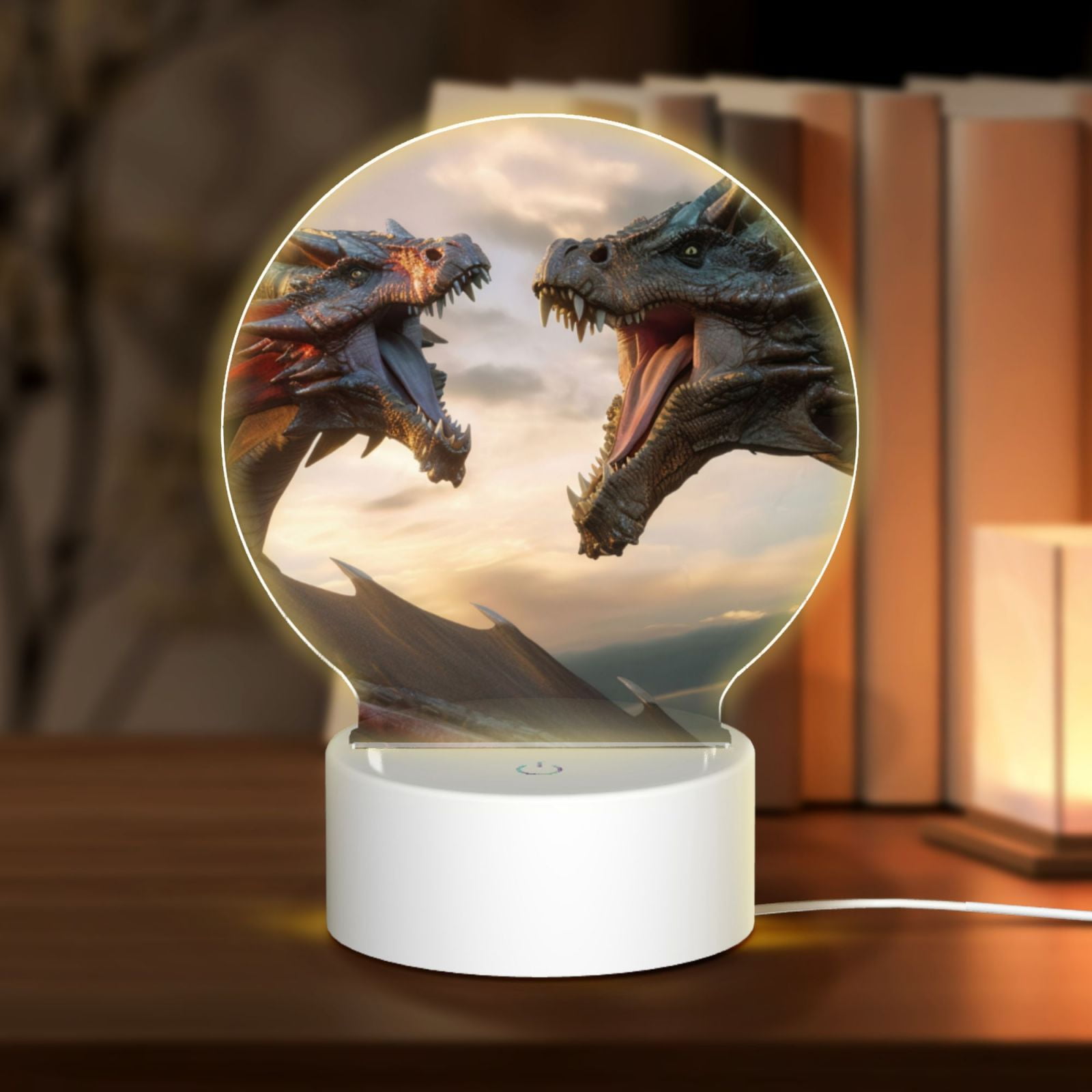 Tebeau Friendship Dragon Print Round Acrylic Night Light - Personalized LED Lamp with Touch Control, 3 Light Modes, UV Printed Acrylic Night Lamp