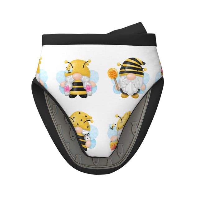 Tebeau Gnomes Honey Bee Print Short Oven Mitts, Heat Resistant Silicone