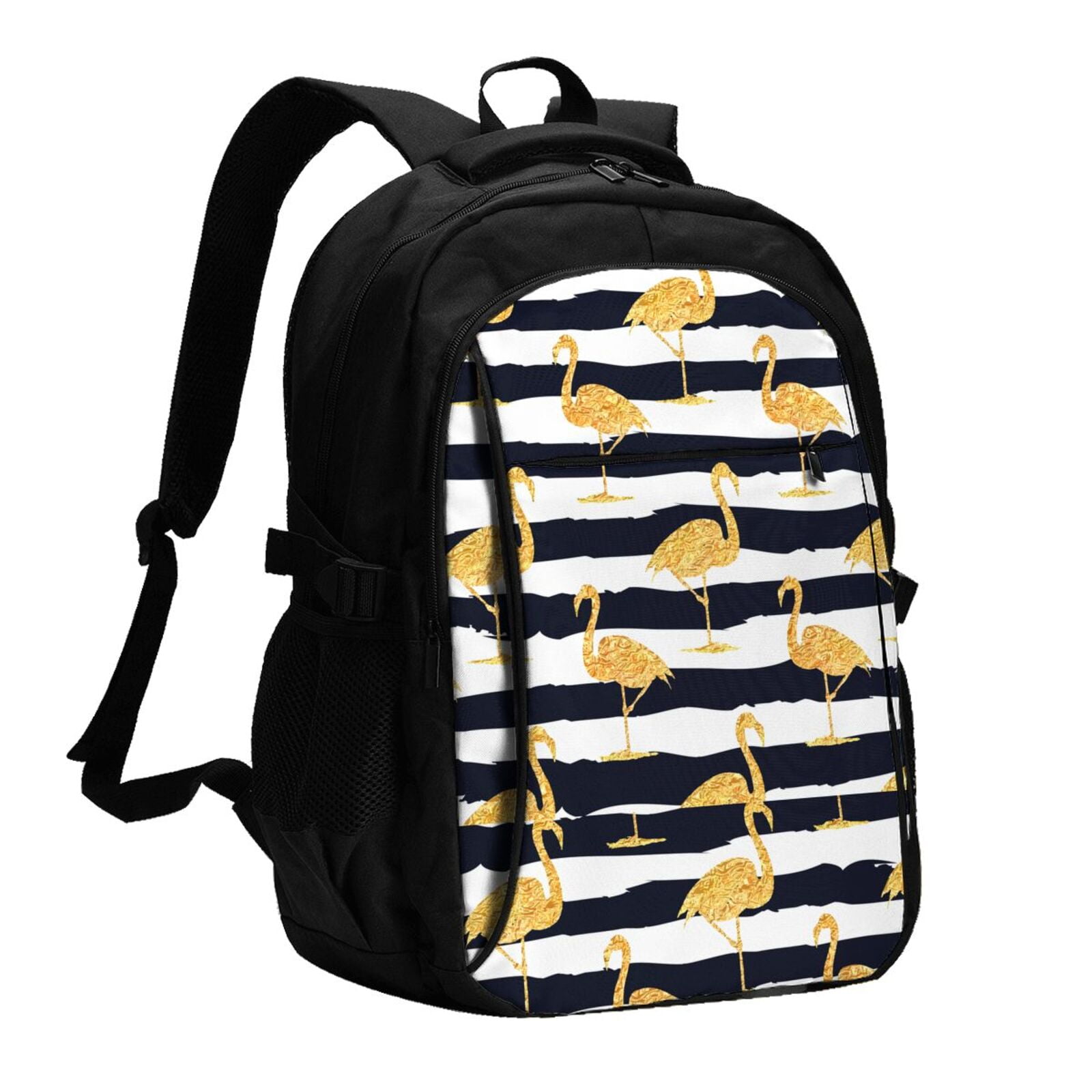 Tebeau Gold Flamingo Print Travel Laptop Backpack Waterproof Anti Theft ...