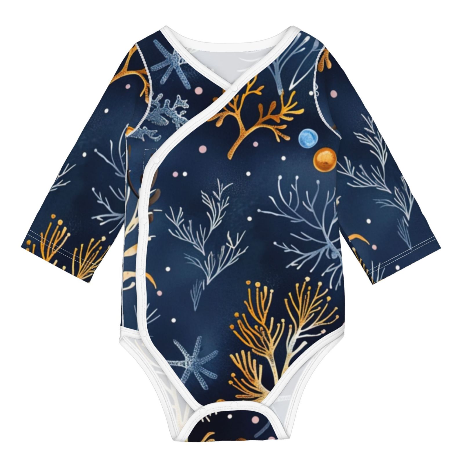 Tebeau Mystical Underwater Coral Scene Print Baby Long Sleeve Bodysuit Long Sleeve Onesies Romper For Girls' Boys' Clothes Baby Onesies-3 Months