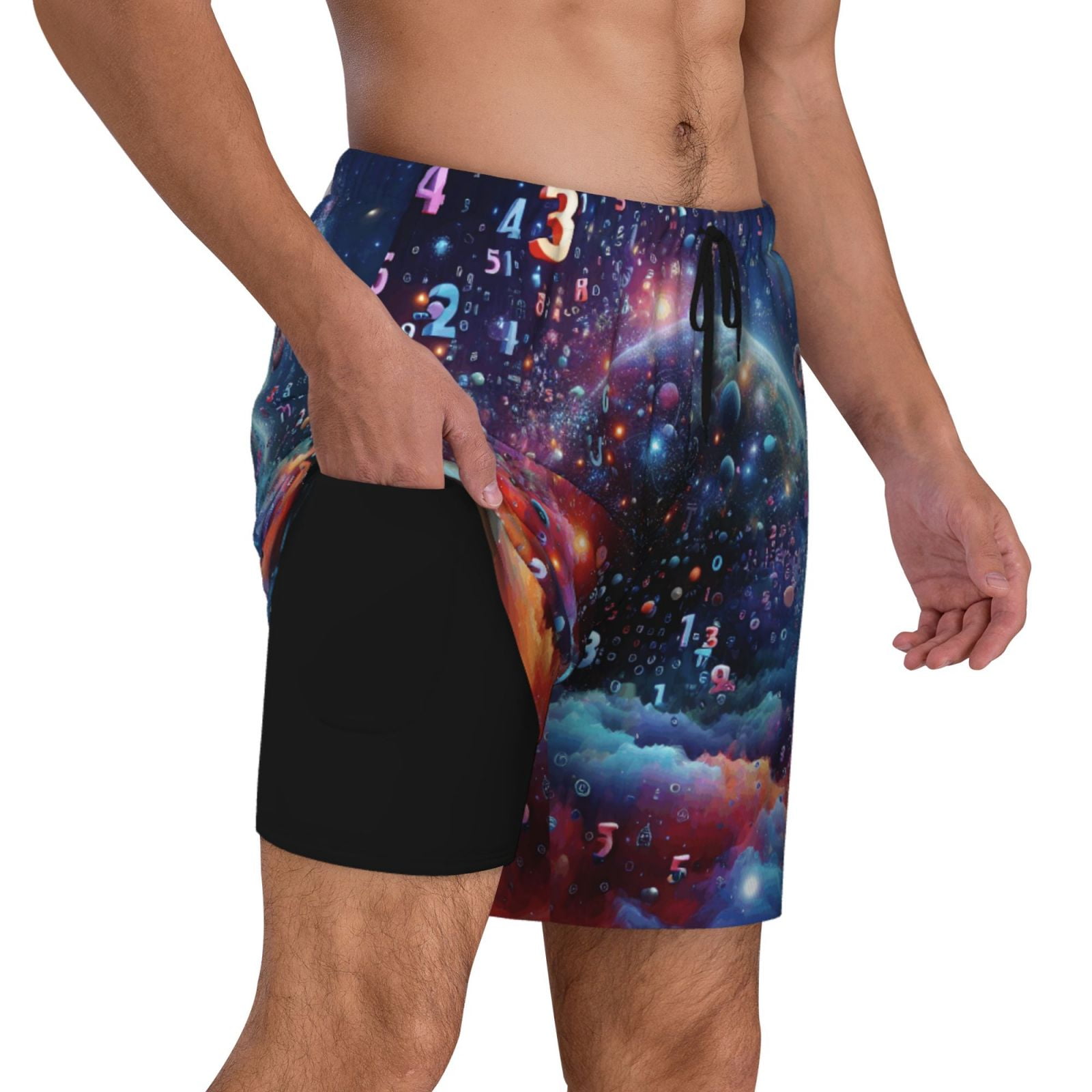 Tebeau Outer Space Floating Numbers And Letters Print Men's Swim Trunks ...