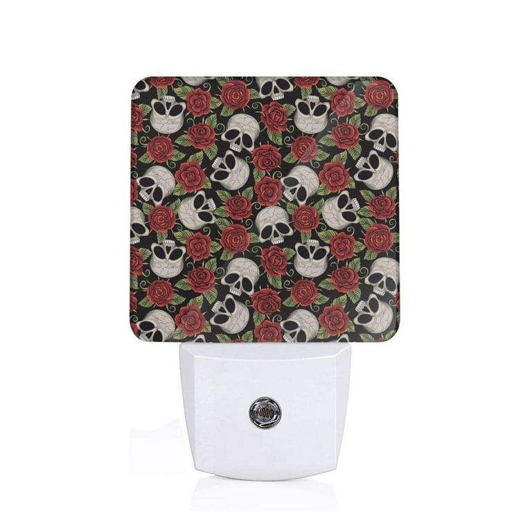 Outlet Cute Bright Skull Head with Red Rose LED Night Light Room Wall Decoration