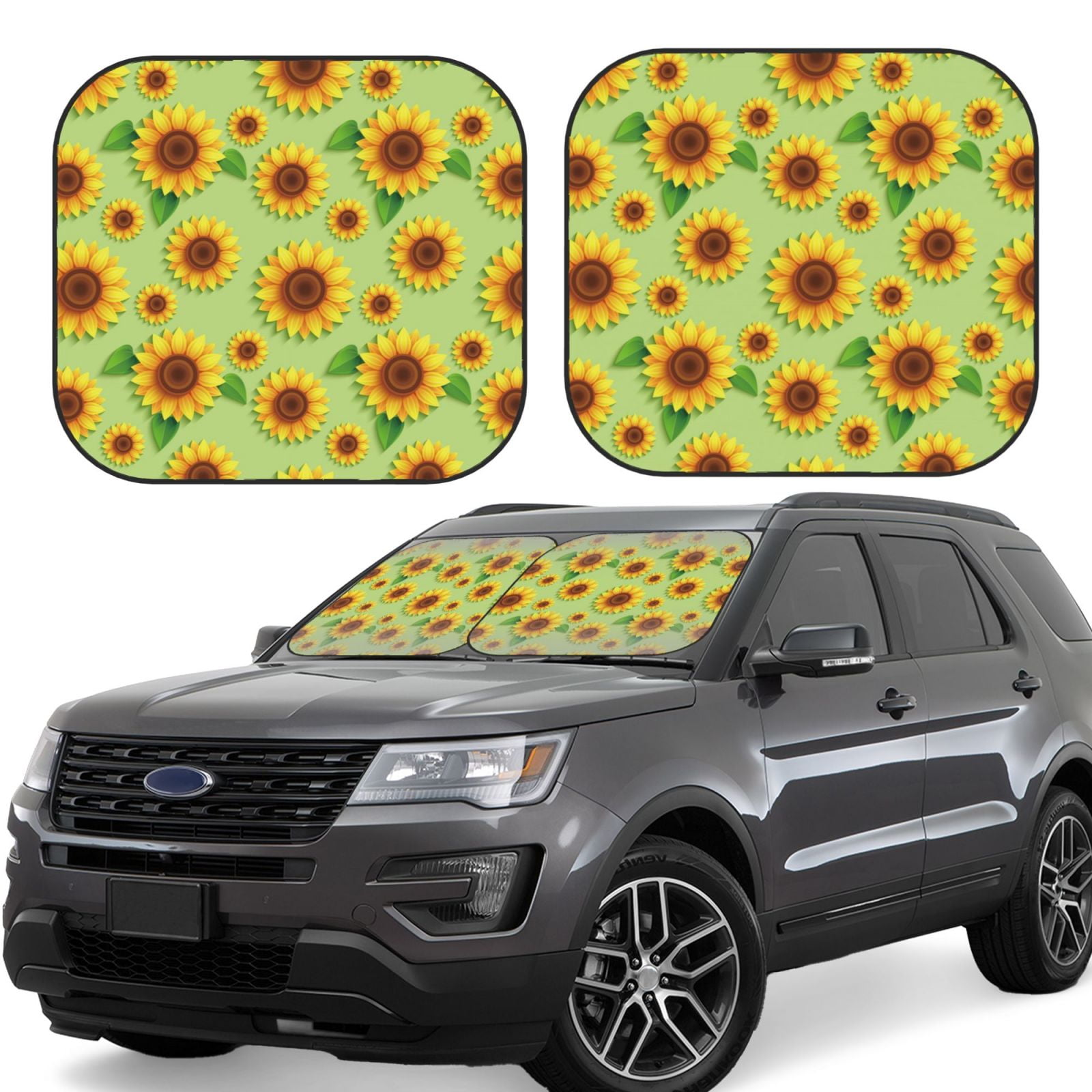 Tebeau Sunflower Leaves Print Foldable Car Windshield Sun Shades ...