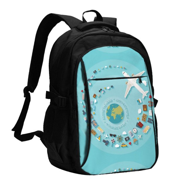 Tebeau Travelling on Airplane Print Travel Laptop Backpack Waterproof