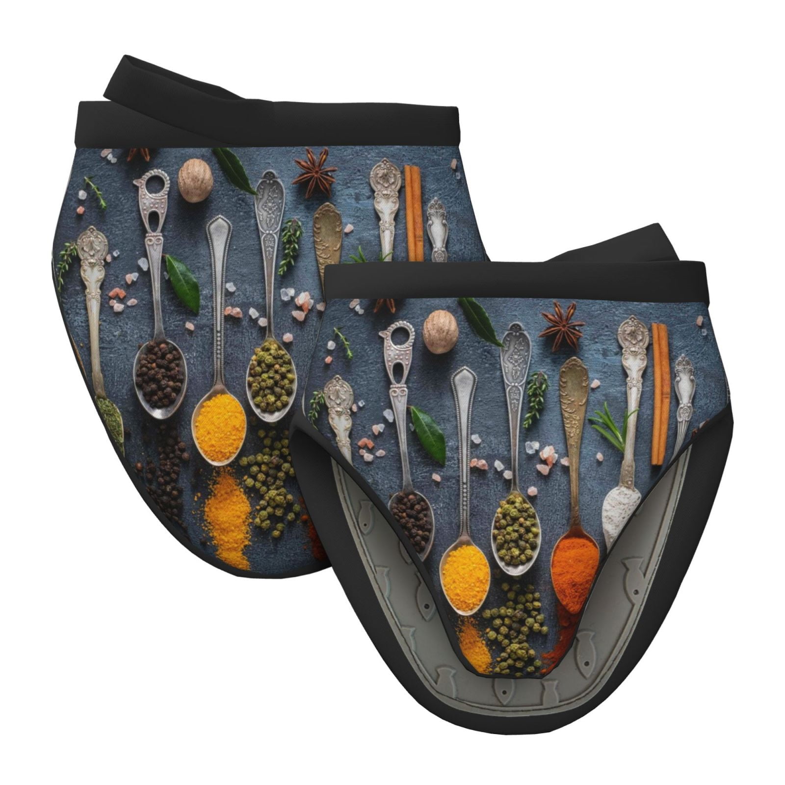Tebeau Various Herbs And Spices In Spoons Print Short Oven Mitts, Heat