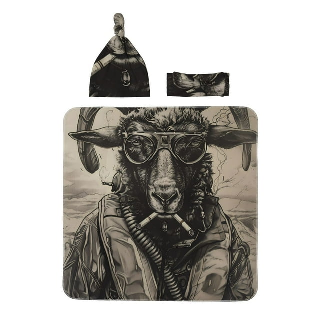 Tebeau Vintage Ram Pilot Print Newborn Baby Receiving Blankets with Bow