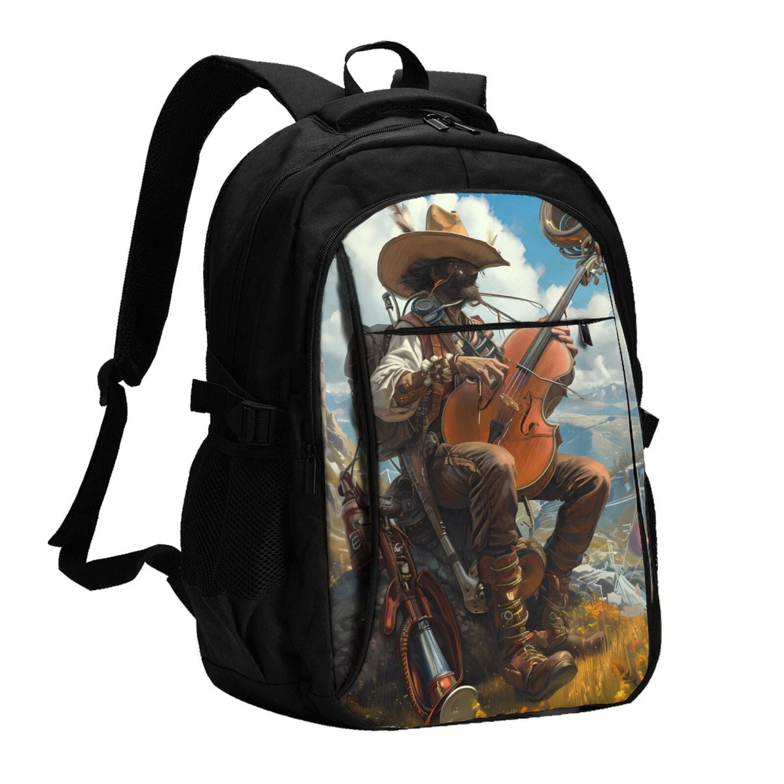 Tebeau Western Guitar Cowboy Print Travel Laptop Backpack Waterproof