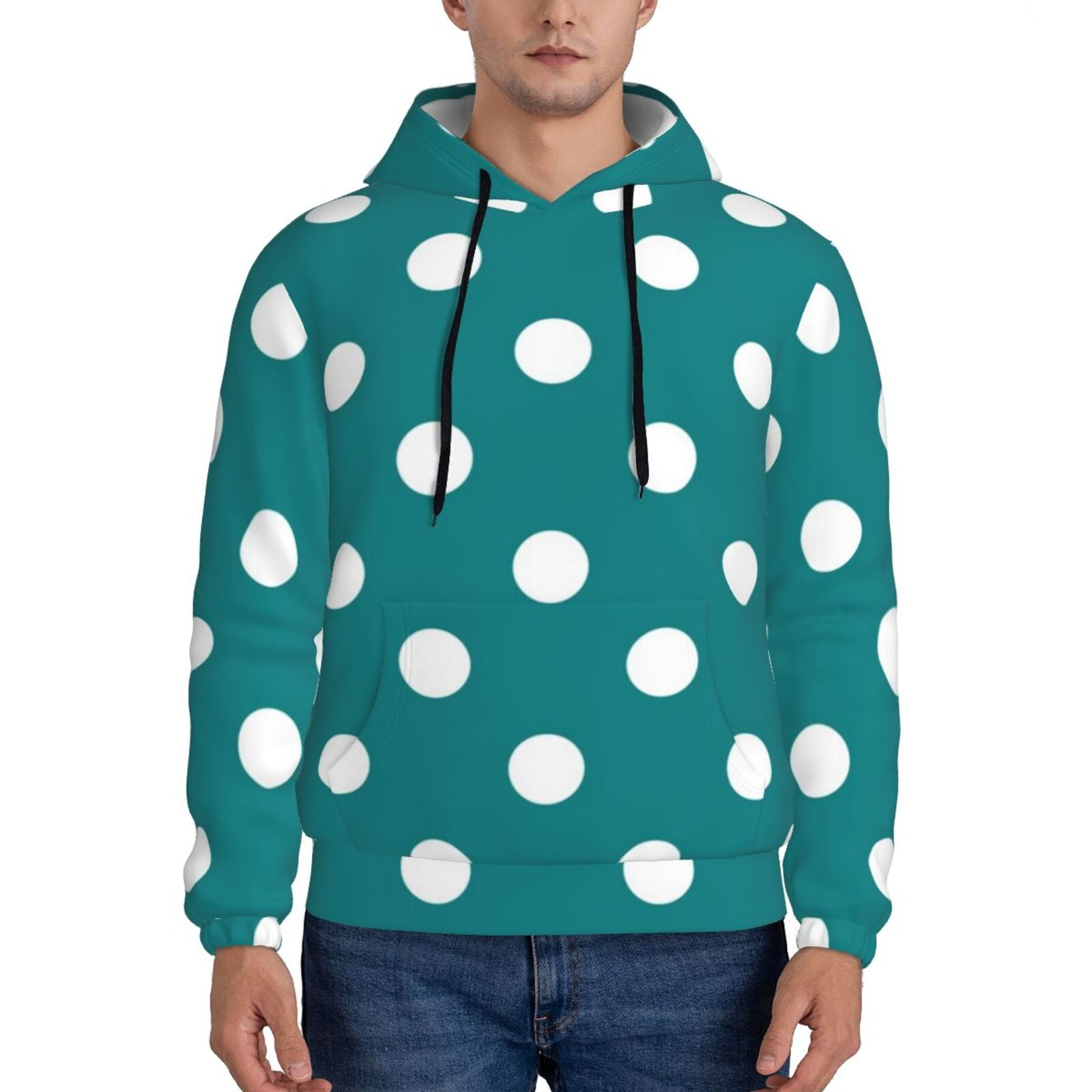 Tebeau White Polka Dots With Teal Background Print Mens Casual Hooded