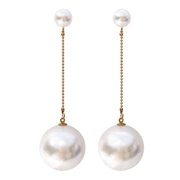 Teblacker Big Simulated Pearl Long Tassel Drop Earrings for Women Double Sided Front Back Pearl Earrings Imitation Pearl Dangle Earrings(1 Pairs,Style 2)