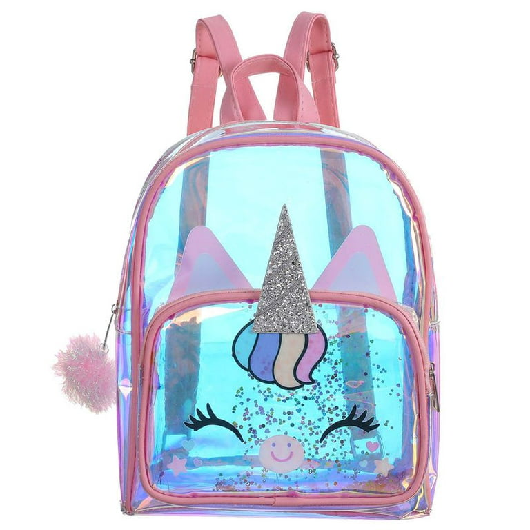 Teblacker Clear Unicorn Girl Backpack Purse See-Through Casual Daypack Satchel Travel Shoulder Bag(Pink), Size: 29.5