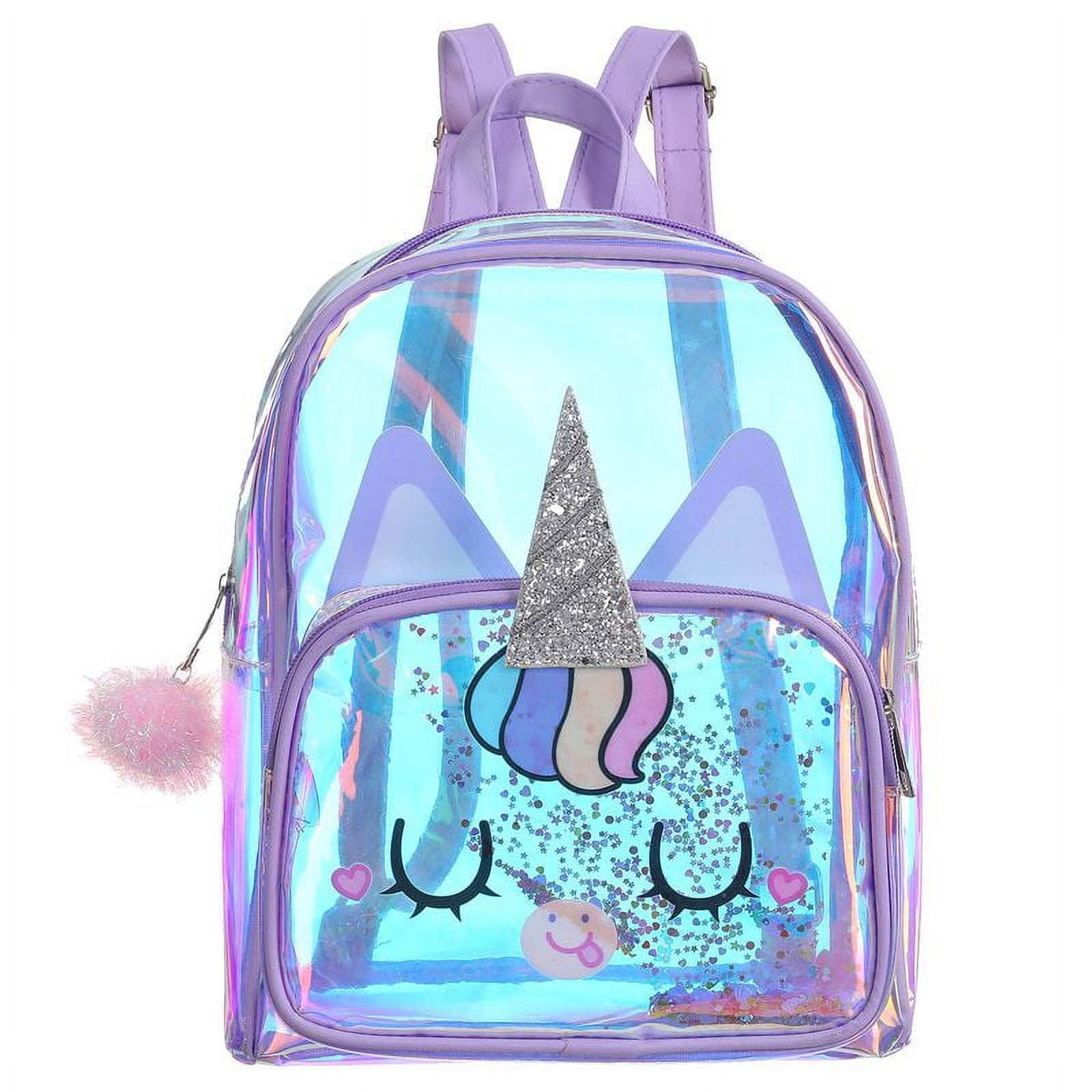 Teblacker Clear Unicorn Girl Backpack Purse See-through Casual Daypack  Satchel Travel Shoulder Bag(Pink) 