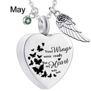 Teblacker Jewelry for Ashes Heart Urn Necklace and 12 Birthstones Your Wings were ready my heart was not Crystal Keepsake Jewelry(Silver5)