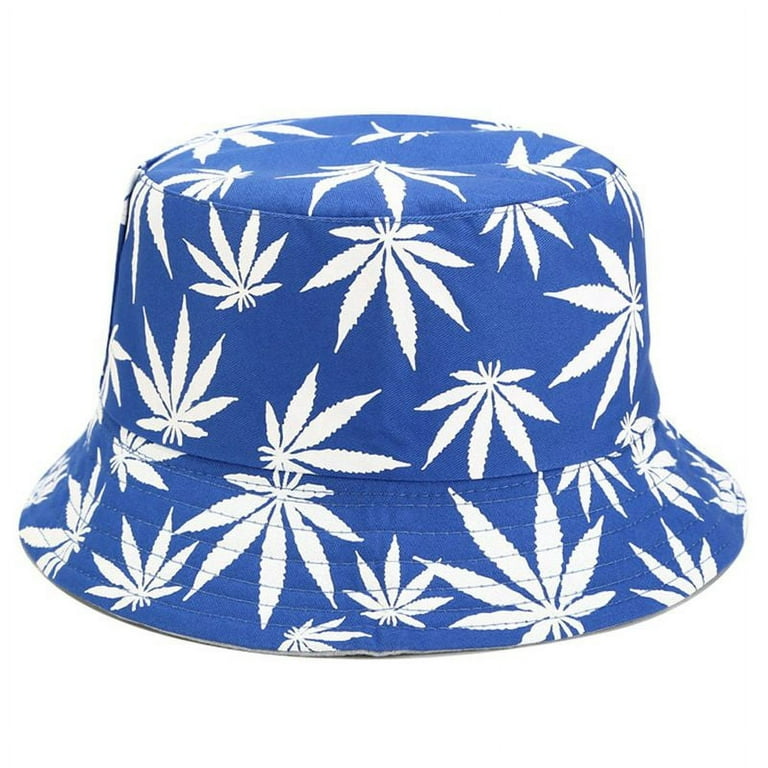 Teblacker Reversible Bucket-Hat Marijuana-Cannabis Weed Foldble Fisherman Hat Packable, Adult Unisex, Size: One size, Blue