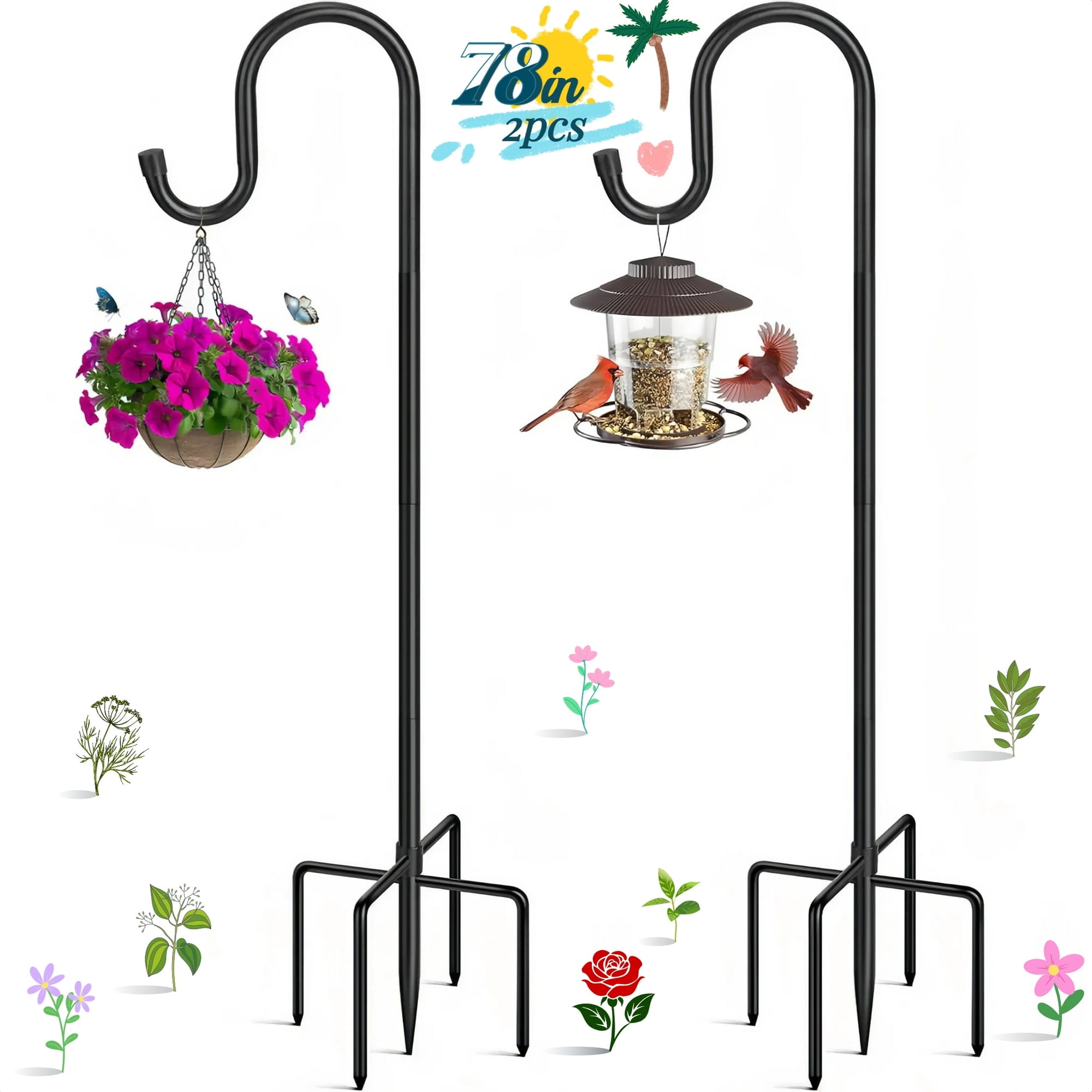 Teblint 2Pcs Shepherd Hooks 78" H 3/5" Th High Quality Metal Shepherd Pole for Outdoor Plant Bird Feeder Lantern Stand Garden Hanger Solar Light Wedding Heavy Duty