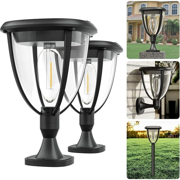Teblint 3 in 1 Solar Lights Outdoor, LED Solar Pathway Lights, Solar Post Lights, Solar Wall Light with 2 Modes, IP65 Waterproof, Outdoor Solar Garden Lights for Fence Patio Garden Yard Decor, 2pcs