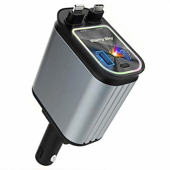 Teblint 4 in 1 Retractable Car Charger, 66W USB C/A Car Charger Adapter with Starlight, Fast Charging Car Phone Chargers for iPhone 16/15/14/13 Android, Car Accessories for Women Men