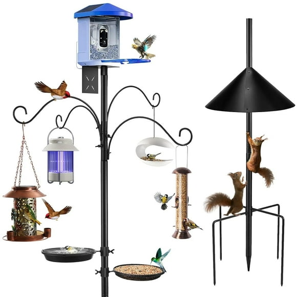 Teblint 92" Bird Feeding Station, Heavy Duty Bird Feeder Pole Bird House Stand Mount Kit w/ Squirrel Proof Baffle 4 Shepherds Hooks, Adjustable Feeder Stand for Outdoor Wild Birds Watching