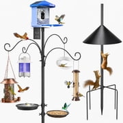 Teblint 92" Bird Feeding Station, Heavy Duty Bird Feeder Pole Bird House Stand Mount Kit with Squirrel Proof Baffle 4 Shepherds Hooks, Adjustable Feeder Stand f