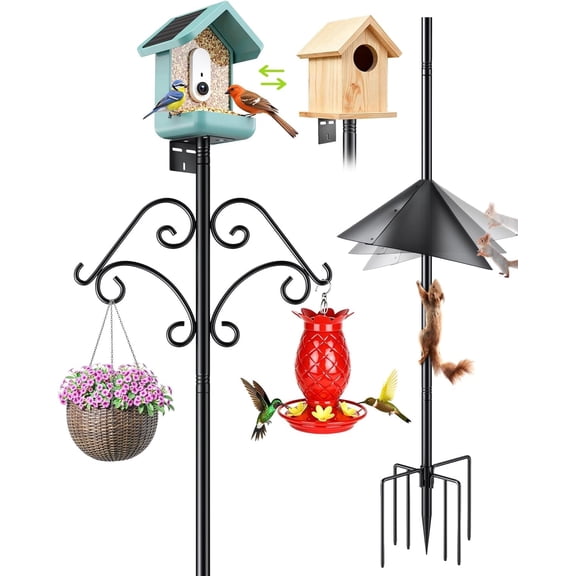 Teblint 92" Bird Feeding Station, Heavy Duty Bird Feeder Pole Bird House Stand Mount Kit with Squirrel Proof Baffle Shepherd Hooks for Outdoor, Adjustable Feeder Stand for Attracting Wild Birds