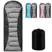 Teblint Camping Sleeping Bag for Adults Kids, 4-Season Cold Weather Sleeping Bag, Waterproof &amp; Compression Sack Included, Camping Essentials Gear Accessories Hiking Sleep Must Haves (Black)