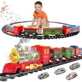 thumbnail image 1 of Teblint Christmas Train Set Toys, Electric Train Toys with Smoke, Lights, Sounds, Rechargeable Toy Train Steam Locomotive with Cargo Cars & Tracks Christmas Birthday Toy Train Gifts for Kids Age 3-8, 1 of 9