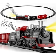 Teblint Classic Model Train Set w/ Light & Sound, Christmas Train Toy with Locomotive, Cargo Cars & Tracks, Birthday Gift for Boys and Girls