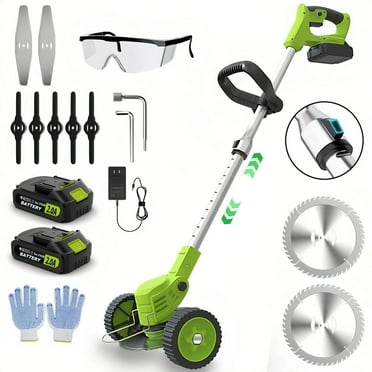 Teblint Electric Weed Wacker, Cordless String Trimmer, Weed Eater Grass Trimmer/Edger/Cutter with Wheels, 2Pcs 21V Batteries, 3 Types of Blades, Adjustable Length for Lawn Yard Garden (Green)