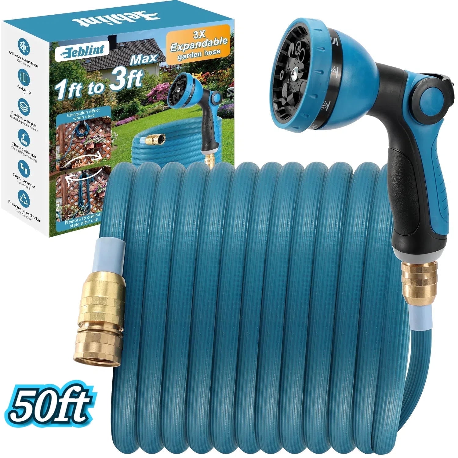 Teblint Expandable Garden Hose 50ft, 2025 New 3X Expandable Hose ...