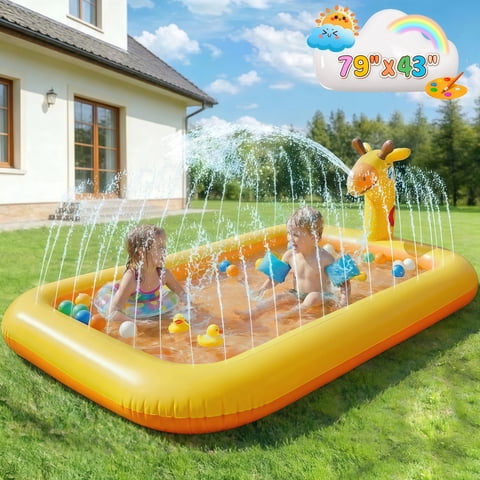 Teblint Giraffe Inflatable Pool, 78.74"x 43.3" x 5.9" Sprinkler Swimming Pool, Spray Kiddie Pool, Play Center Water Toys for Backyard Lawn, Above Ground, Outdoor