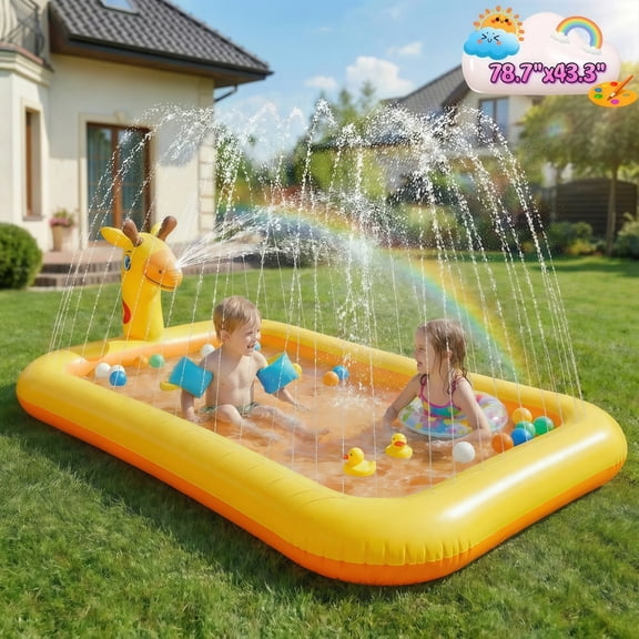 Teblint Giraffe Inflatable Pool, 78.74"x 43.3" x 5.9" Sprinkler Swimming Pool, Spray Kiddie Pool, Play Center Water Toys for Backyard Lawn, Above Ground, Outdoor
