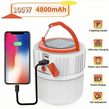 Teblint LED Camping Lantern Rechargeable, LED Tent Light, 5 Light Modes 4800mAh Power Bank, Solar Camp Lantern for Equipment Charging, Life Saving, Camping, Hiking, Fishing, Shelters