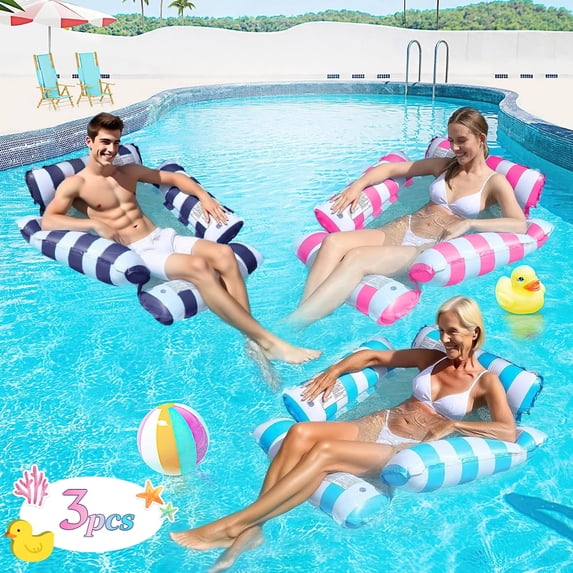 Teblint Pool Floats, Upgraded 4-in-1 Inflatable Water Hammock, Pool Toys for Adults, Portable Floating Lounger for Pool, Beach, Capacity 220 lbs, Blue