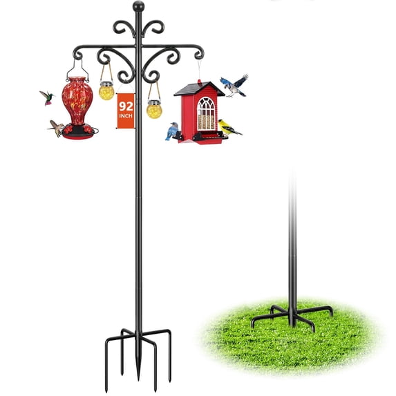 Teblint 92" Heavy Duty Shepherds Hooks for Outdoor, Multi-hook Adjustable Bird Feeder Pole with 5-Prong Base, Garden Hanger Stand for Bird Feeders, Hanging Plants, Solar Lights & Lanterns