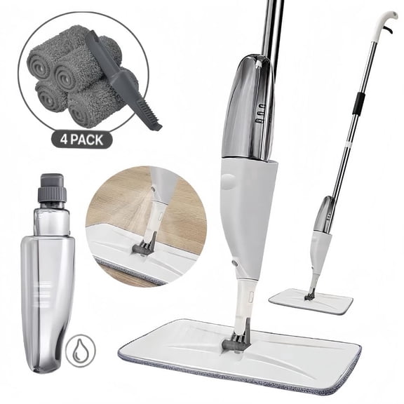 KING BOWOLF Spray Mop with 14oz Refillable Leak-Proof Bottle, 4 Washable Microfiber Pads and 360 Swivel Head for Hardwood Tile Laminate Floors