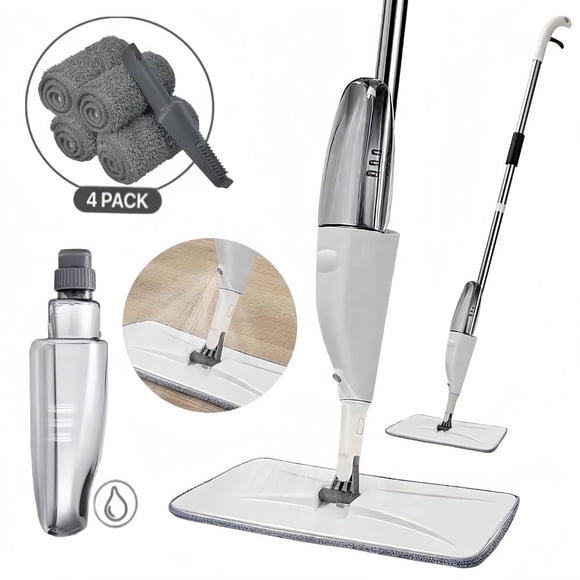 KING BOWOLF Spray Mop with 14oz Refillable Leak-Proof Bottle, 4 Washable Microfiber Pads and 360 Swivel Head for Hardwood Tile Laminate Floors