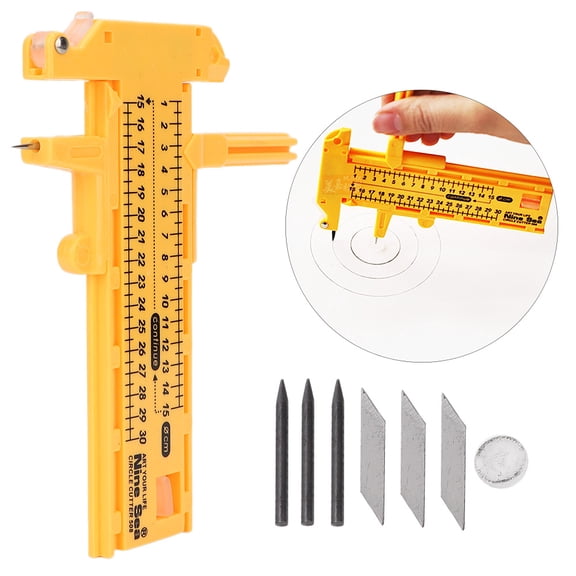 Tebru 10-300mm Yellow PVC Plastic Adjustable Compasses Circle Cutter Cutting Tool, Plastic Compasses Cutter, 10-300mm Compasses Cutter